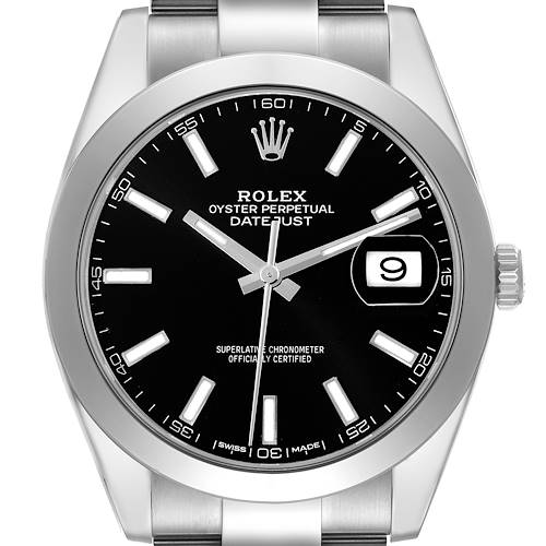 Photo of Rolex Datejust 41 Black Dial Steel Oyster Bracelet Mens Watch 126300 Box Card