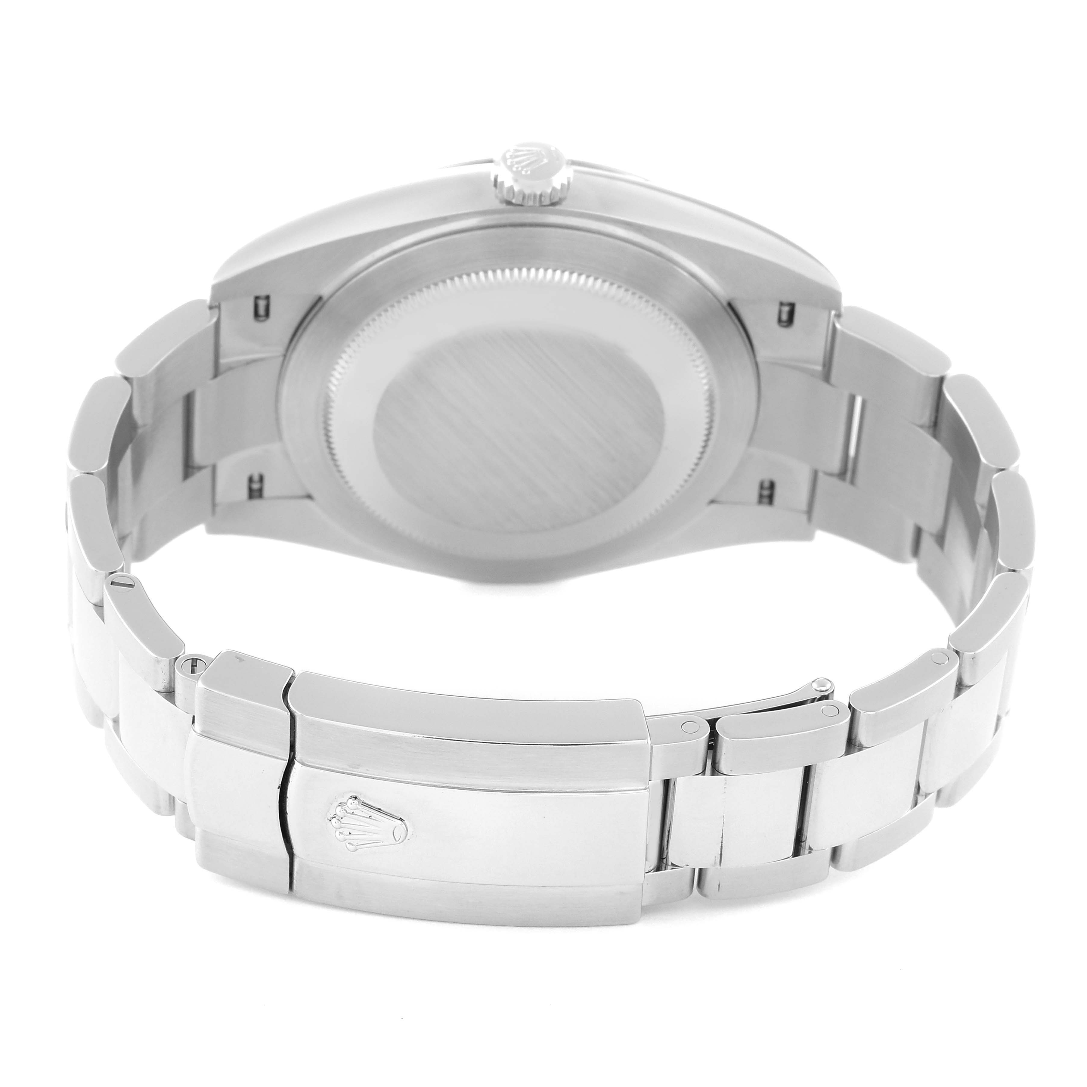 This image shows the back case and clasp of a Rolex Datejust 41 126334 Men's Stainless Steel Blue Dial 126334 Men's Stainless Steel Blue Dial watch from a rear angle.