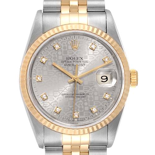 Photo of Rolex Datejust Steel 18K Yellow Gold Diamond Dial Mens Watch 16233 Box Papers