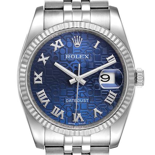 Photo of Rolex Datejust Steel White Gold Blue Roman Dial Mens Watch 116234