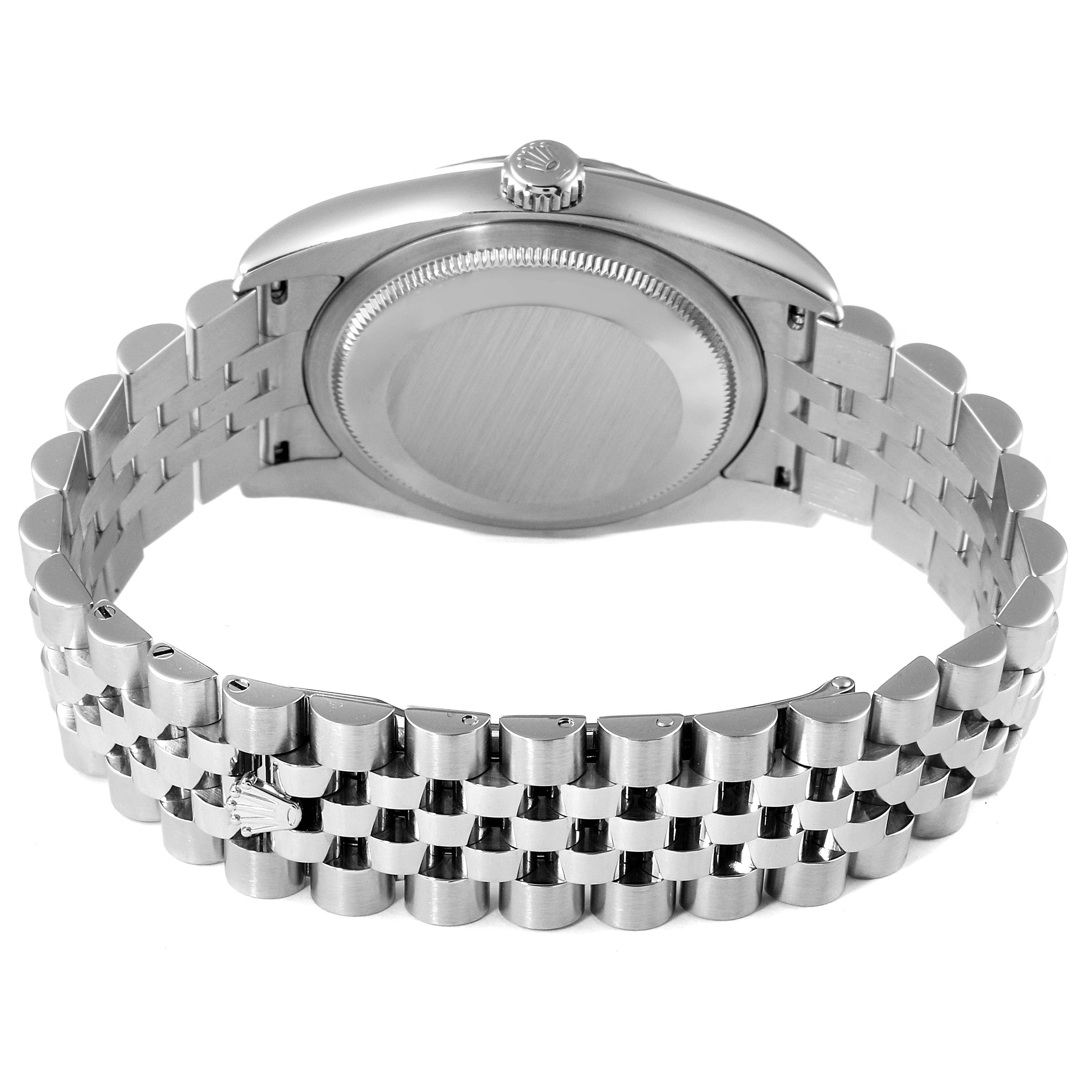 The image shows the back case and bracelet of a Rolex Datejust 116234 Men's Stainless Steel Blue Dial 116234 Men's Stainless Steel Blue Dial watch from a rear angle.