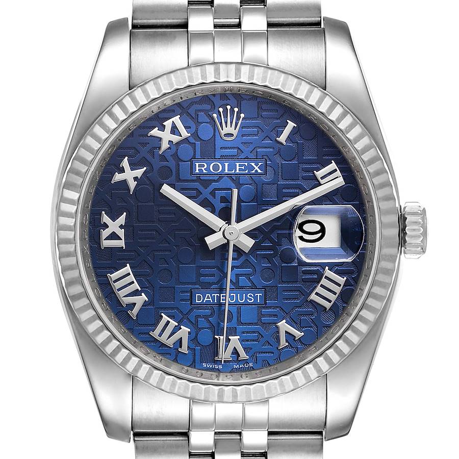 Rolex Datejust Steel White Gold Blue Roman Dial Mens Watch 116234 SwissWatchExpo
