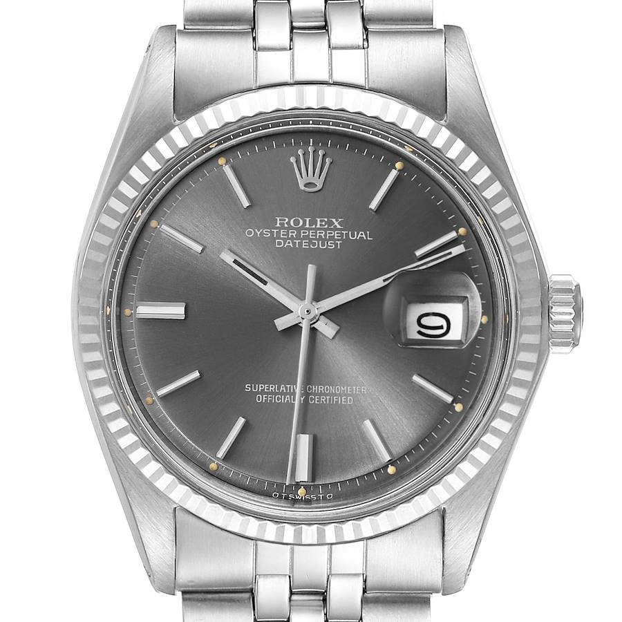 Rolex Datejust Steel White Gold Grey Sigma Dial Vintage Mens Watch 1601 SwissWatchExpo