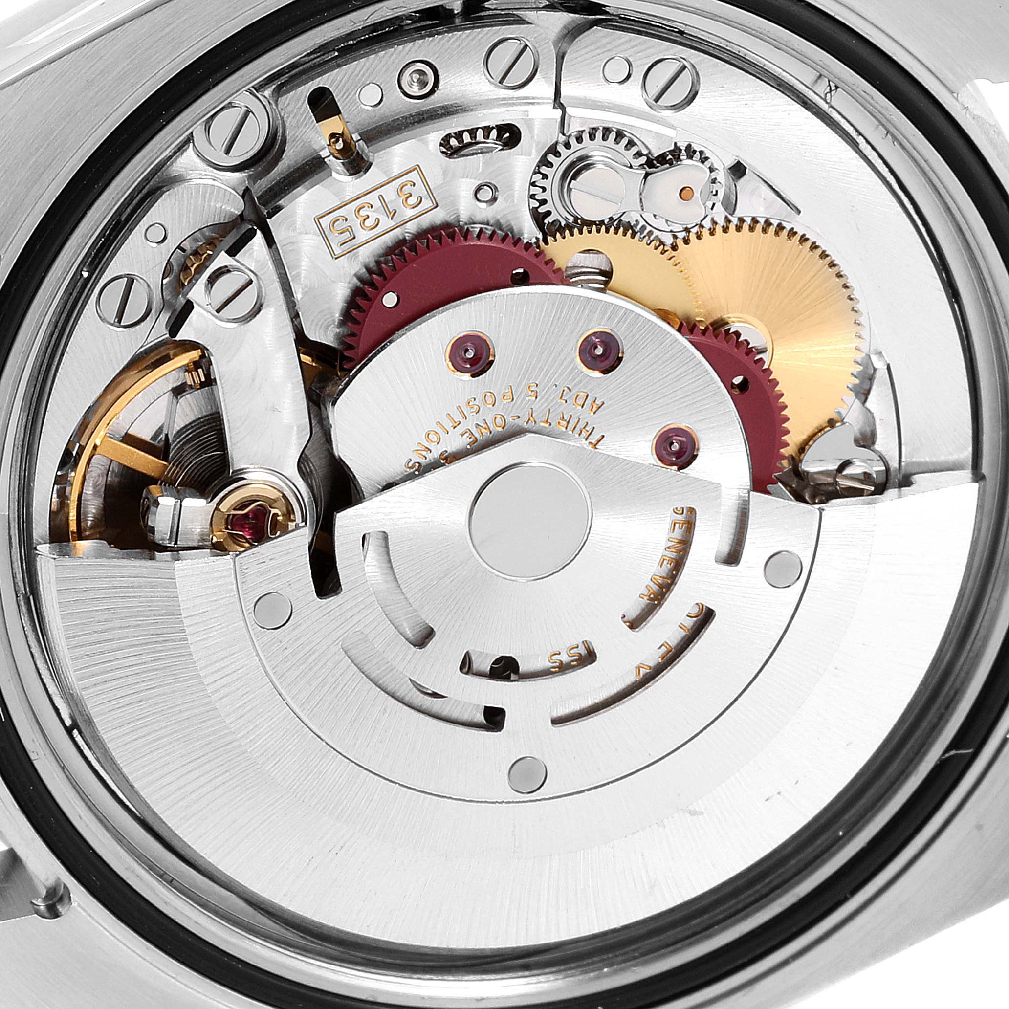 This image shows the internal mechanical movement of a Rolex Turn-o-Graph 116264 Men's Stainless Steel Black Dial 116264 Men's Stainless Steel Black Dial watch from an angled view giving a close-up of the components.
