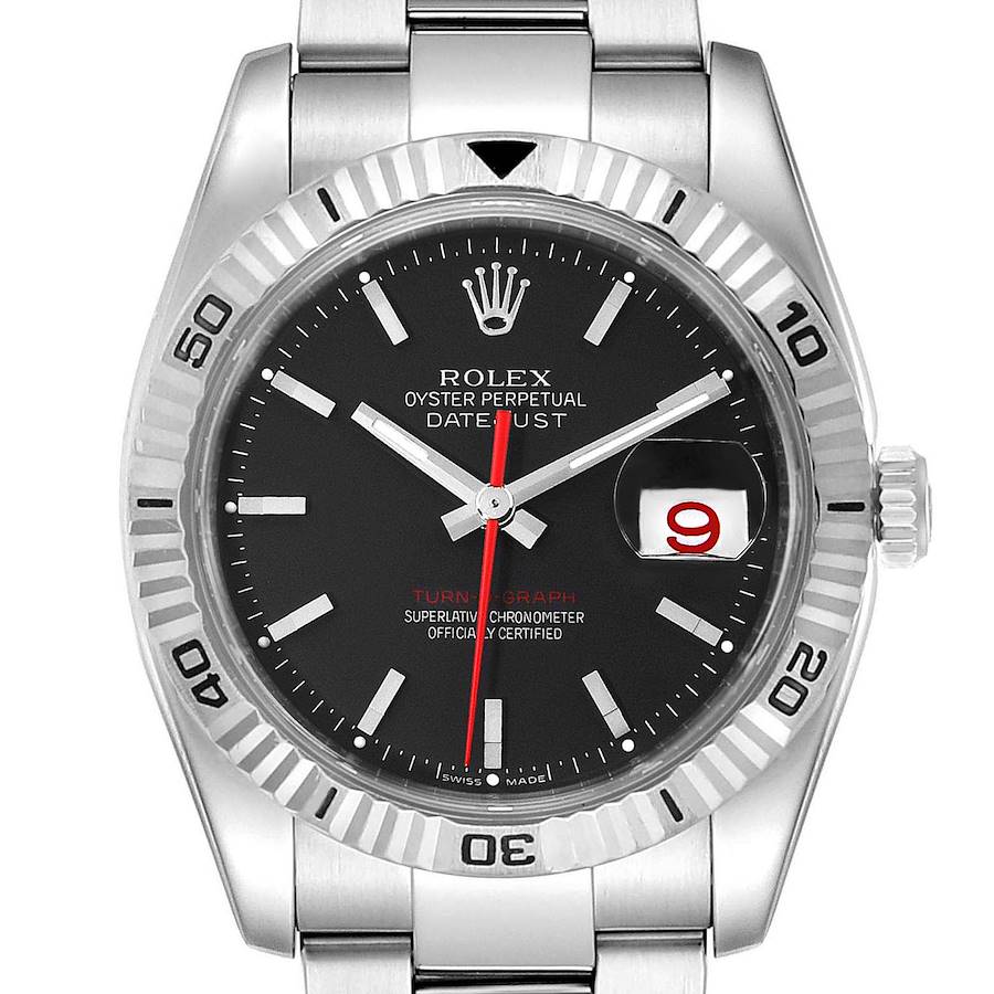 Rolex Datejust Turnograph Black Dial Steel Mens Watch 116264 Box SwissWatchExpo