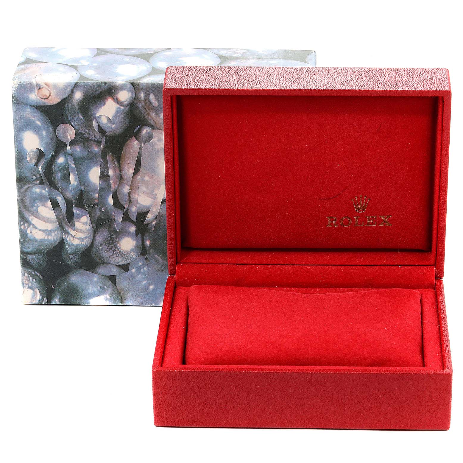 The image shows a Rolex Oyster Perpetual 76080 Women's Stainless Steel Black Dial 76080 Women's Stainless Steel Black Dial watch box and its outer packaging, both viewed from the front.