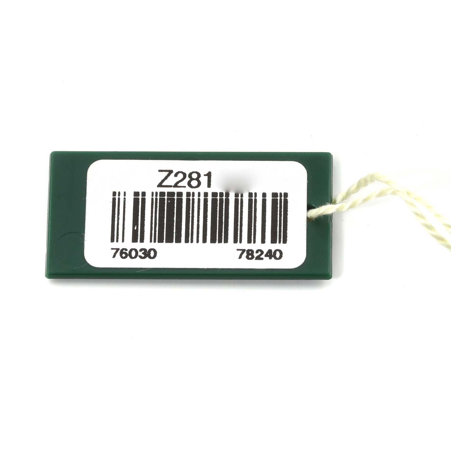 This image shows a green product tag with a barcode for the Rolex Oyster Perpetual 76030 Women
s Stainless Steel Pink Dial 76030 Women
s Stainless Steel Pink Dial watch.