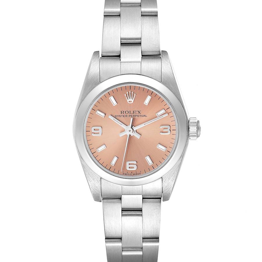Rolex Oyster Perpetual Salmon Dial Steel Ladies Watch 76080 Box Papers SwissWatchExpo