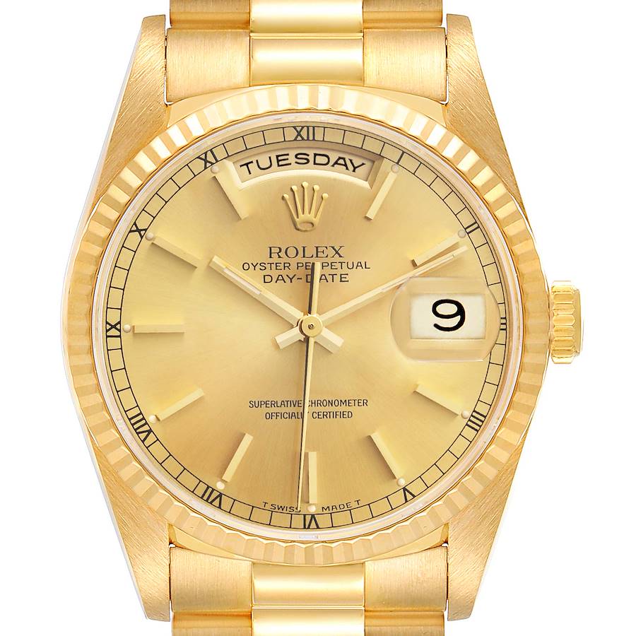 Rolex President Day-Date Yellow Gold Champagne Dial Mens Watch 18238 Papers SwissWatchExpo