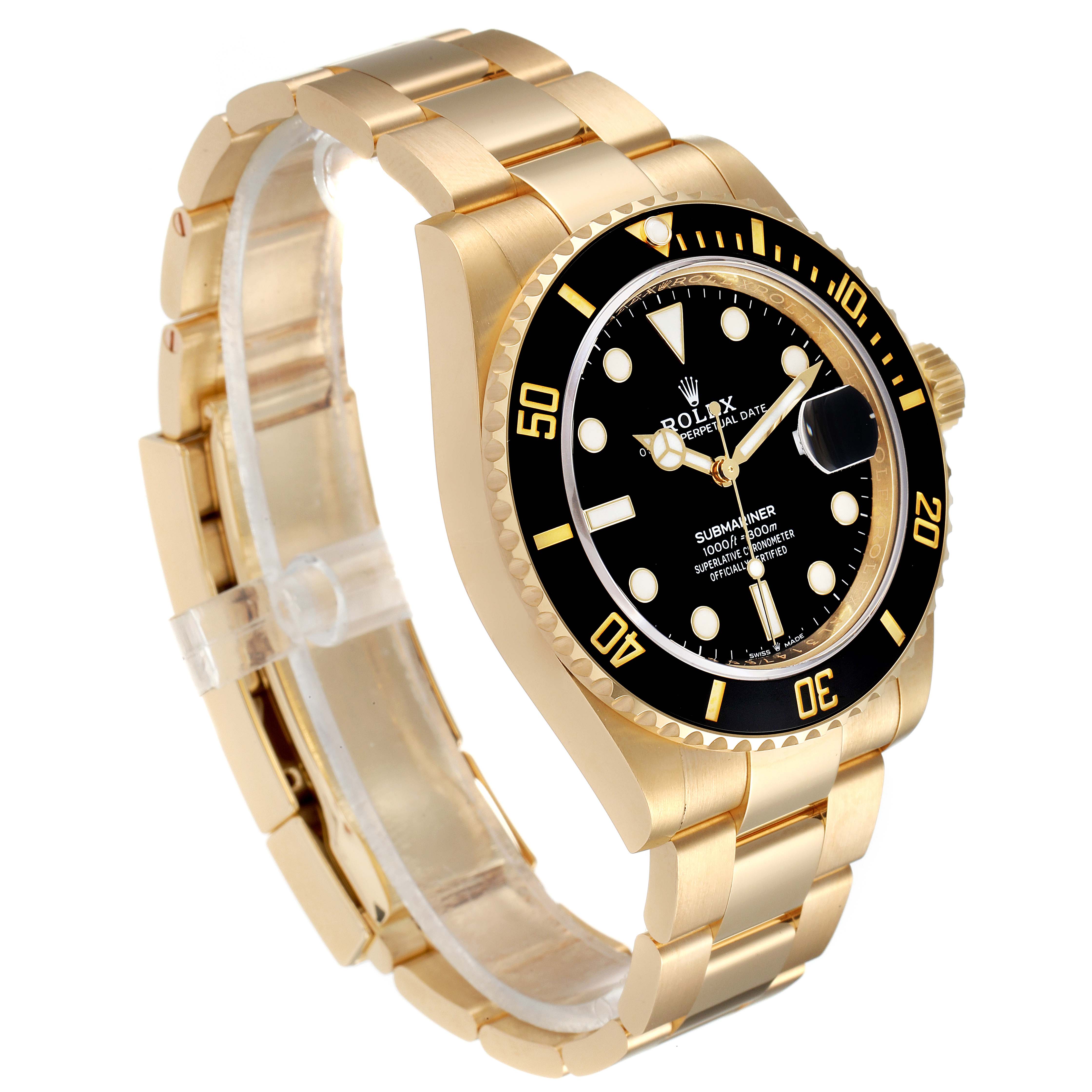 The image shows a Rolex Submariner 126618 Men's Yellow Gold Black Dial 126618 Men's Yellow Gold Black Dial watch at a three-quarter angle, displaying the face, bezel, and bracelet.