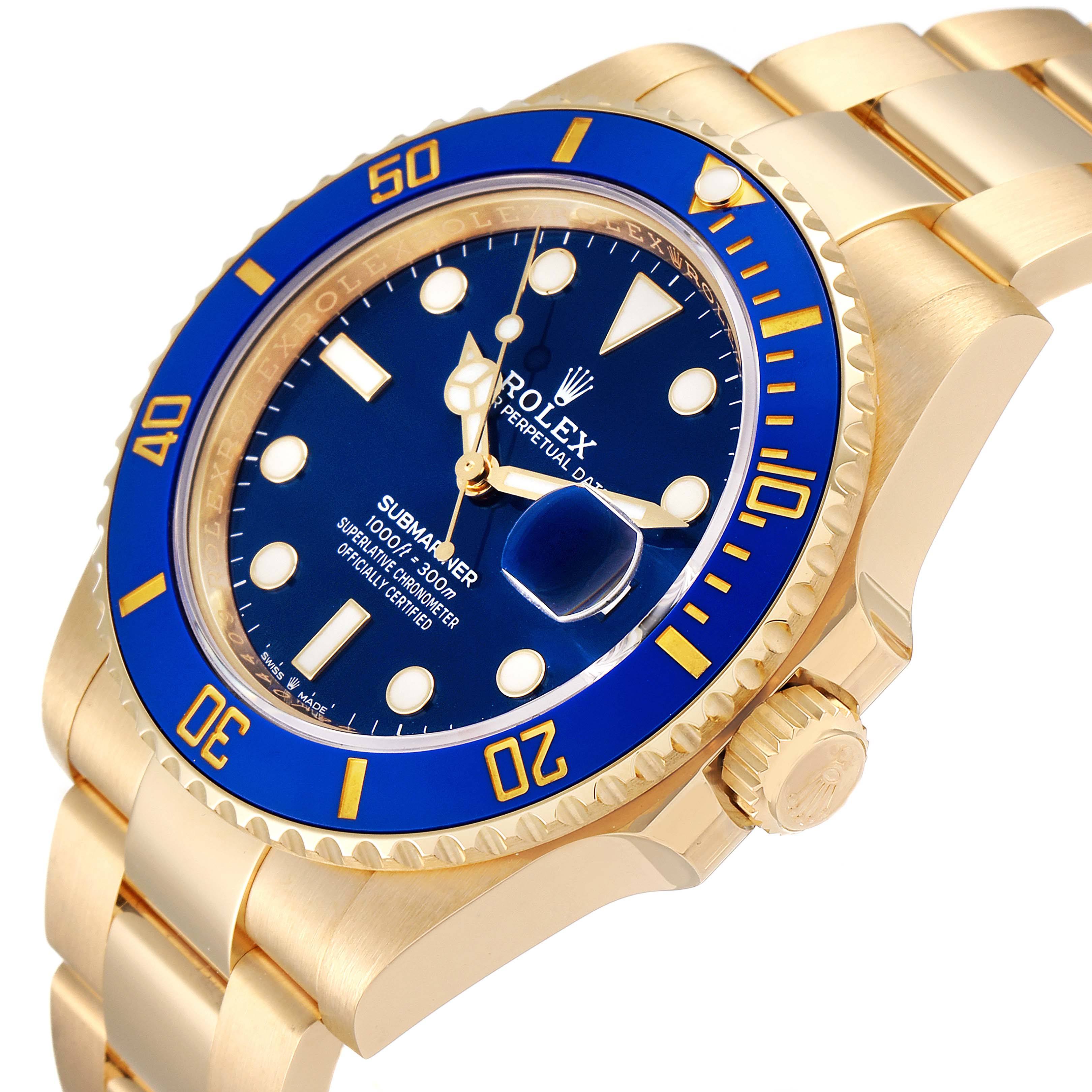 The image shows a Rolex Submariner 126618 Men's Yellow Gold Black Dial 126618 Men's Yellow Gold Black Dial watch from an angled view, highlighting the face, dial, crown, and part of the bracelet.
