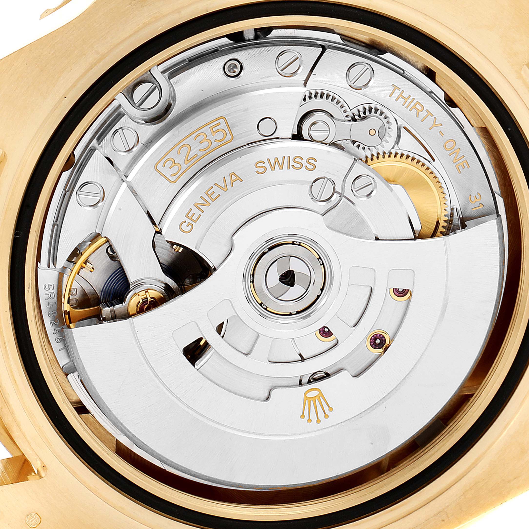 The image shows the internal movement of a Rolex Submariner 126618 Men's Yellow Gold Black Dial 126618 Men's Yellow Gold Black Dial watch, specifically the caliber 3235 mechanism.