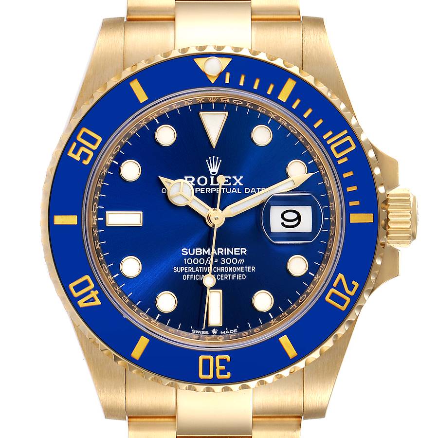 Rolex Submariner 18k Yellow Gold Blue Dial Bezel Mens Watch 126618 Box Card SwissWatchExpo