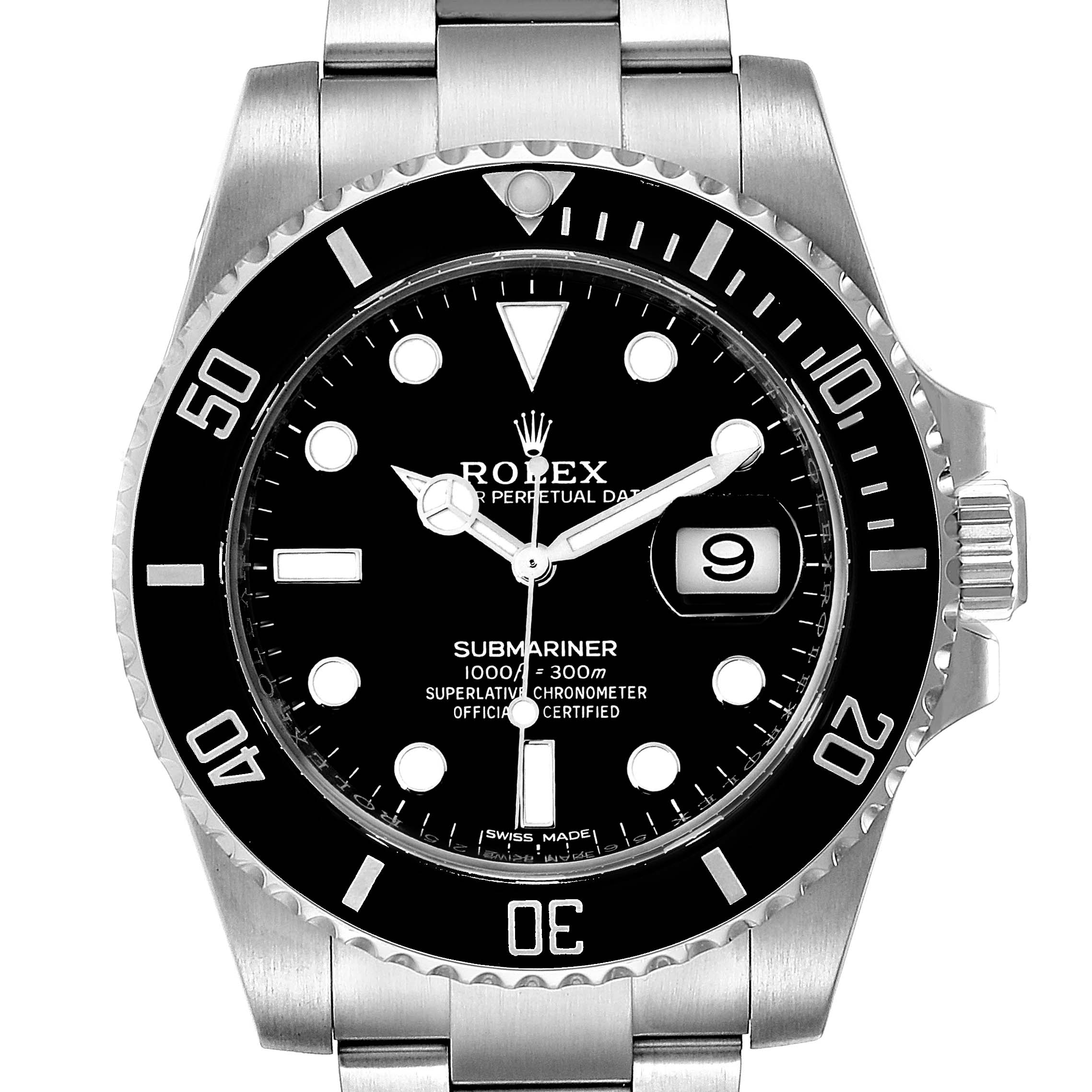 The image shows a front view of a Rolex Submariner 116610 Men's Stainless Steel Black Dial 116610 Men's Stainless Steel Black Dial watch, displaying its face, bezel, and bracelet.