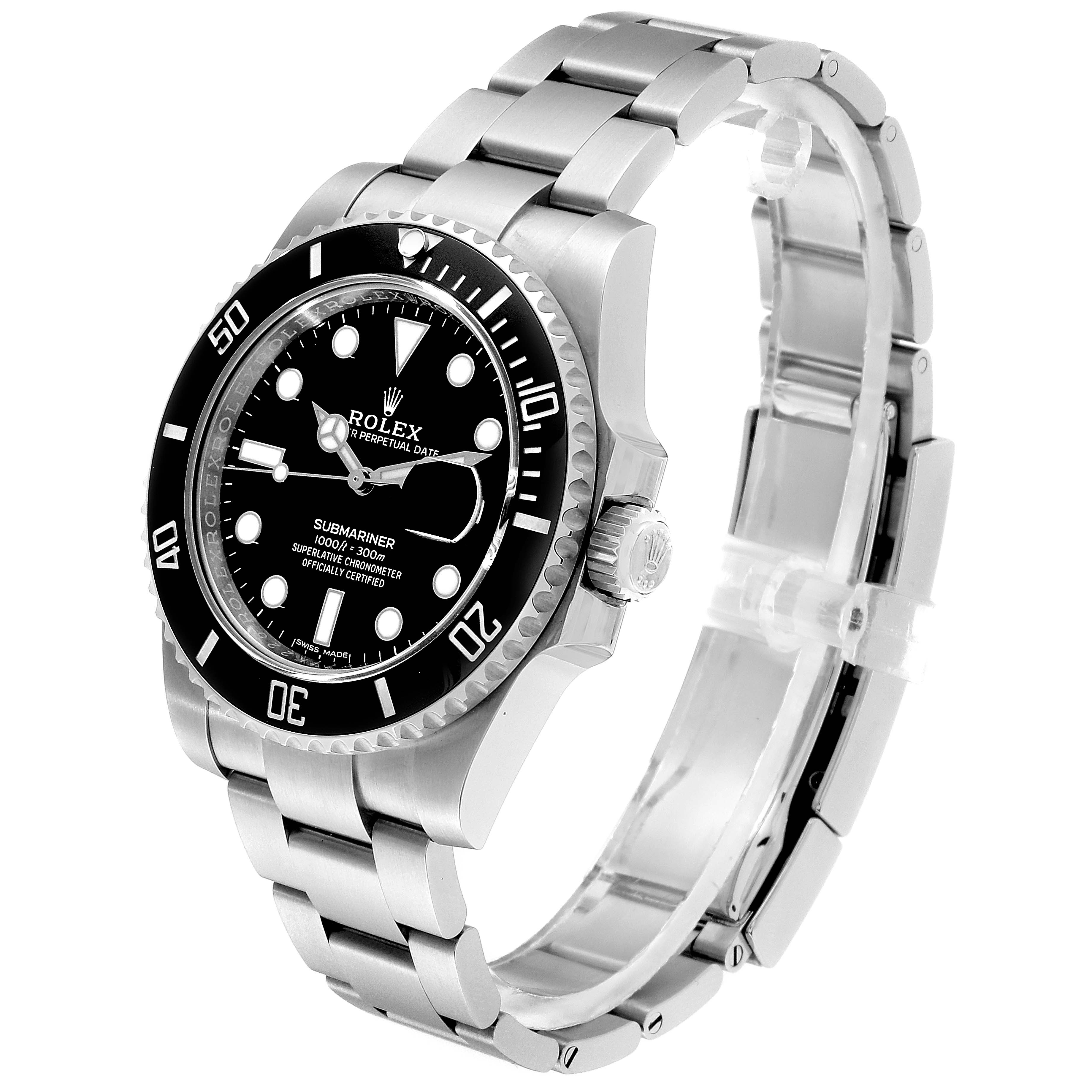 The Rolex Submariner 116610 Men's Stainless Steel Black Dial 116610 Men's Stainless Steel Black Dial watch is shown from a left-side angle, displaying the dial, bezel, crown, and bracelet.