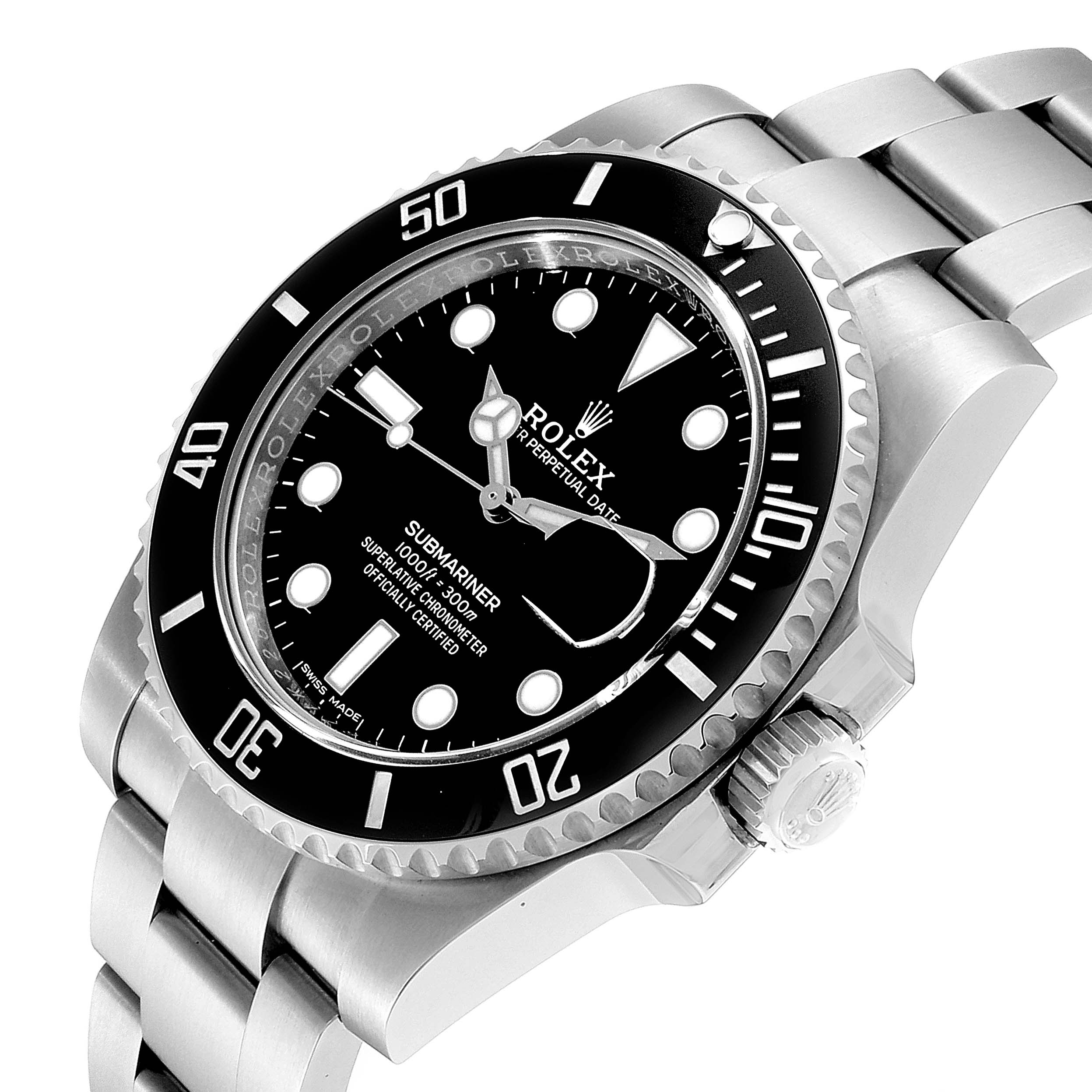The image shows a close-up, angled view of a Rolex Submariner 116610 Men's Stainless Steel Black Dial 116610 Men's Stainless Steel Black Dial watch, highlighting the dial, bezel, and bracelet.