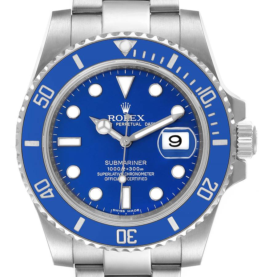 Rolex Submariner White Gold Blue Dial Ceramic Bezel Watch 116619 Box Card SwissWatchExpo
