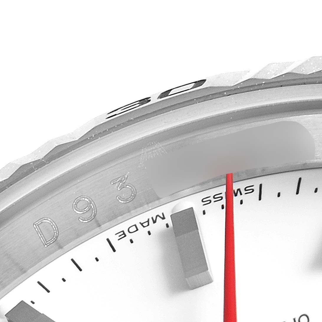 This image shows a close-up of the dial and bezel portions of a Rolex Turn-o-Graph 116264 Men's Stainless Steel White Dial 116264 Men's Stainless Steel White Dial watch.