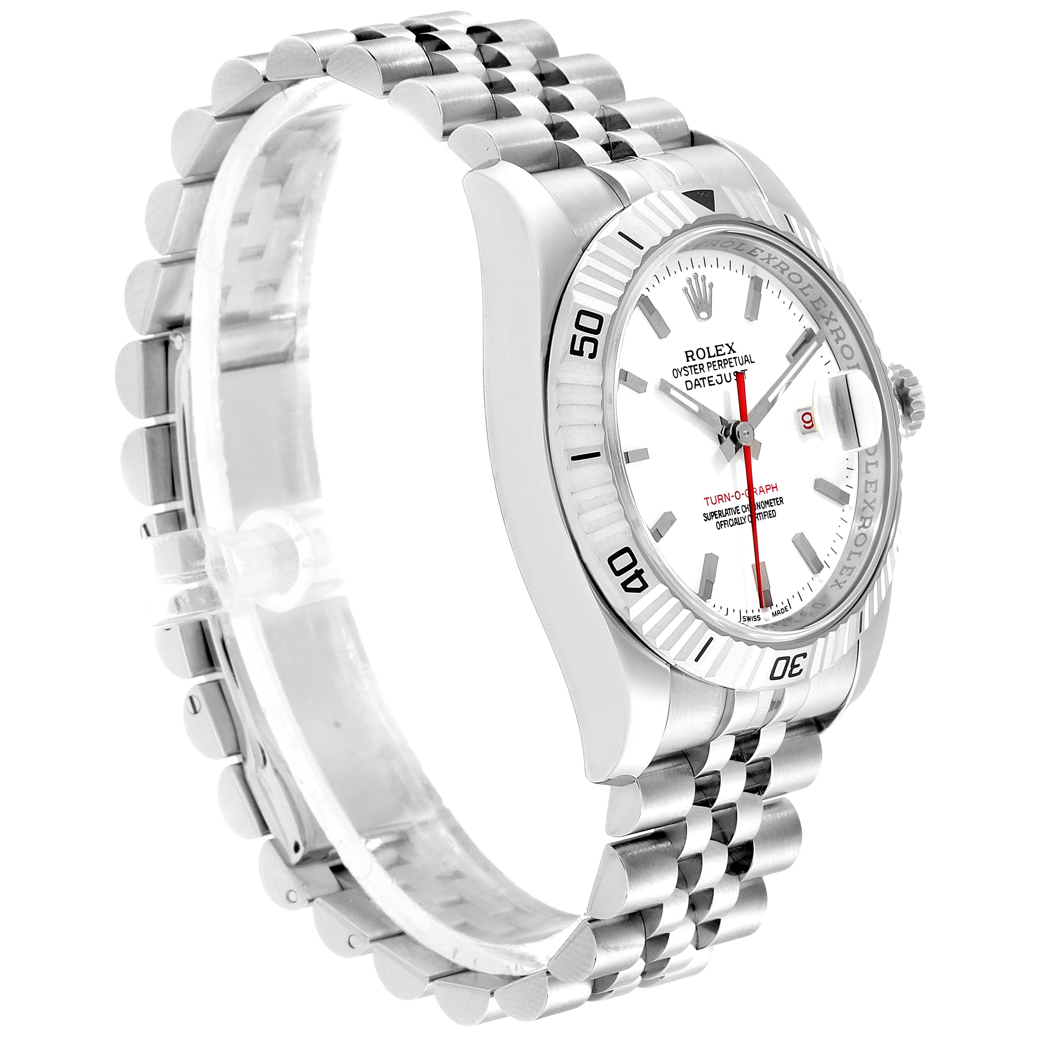 The image shows a Rolex Turn-o-Graph 116264 Men's Stainless Steel White Dial 116264 Men's Stainless Steel White Dial watch at an angle displaying its face, bezel, and jubilee bracelet.