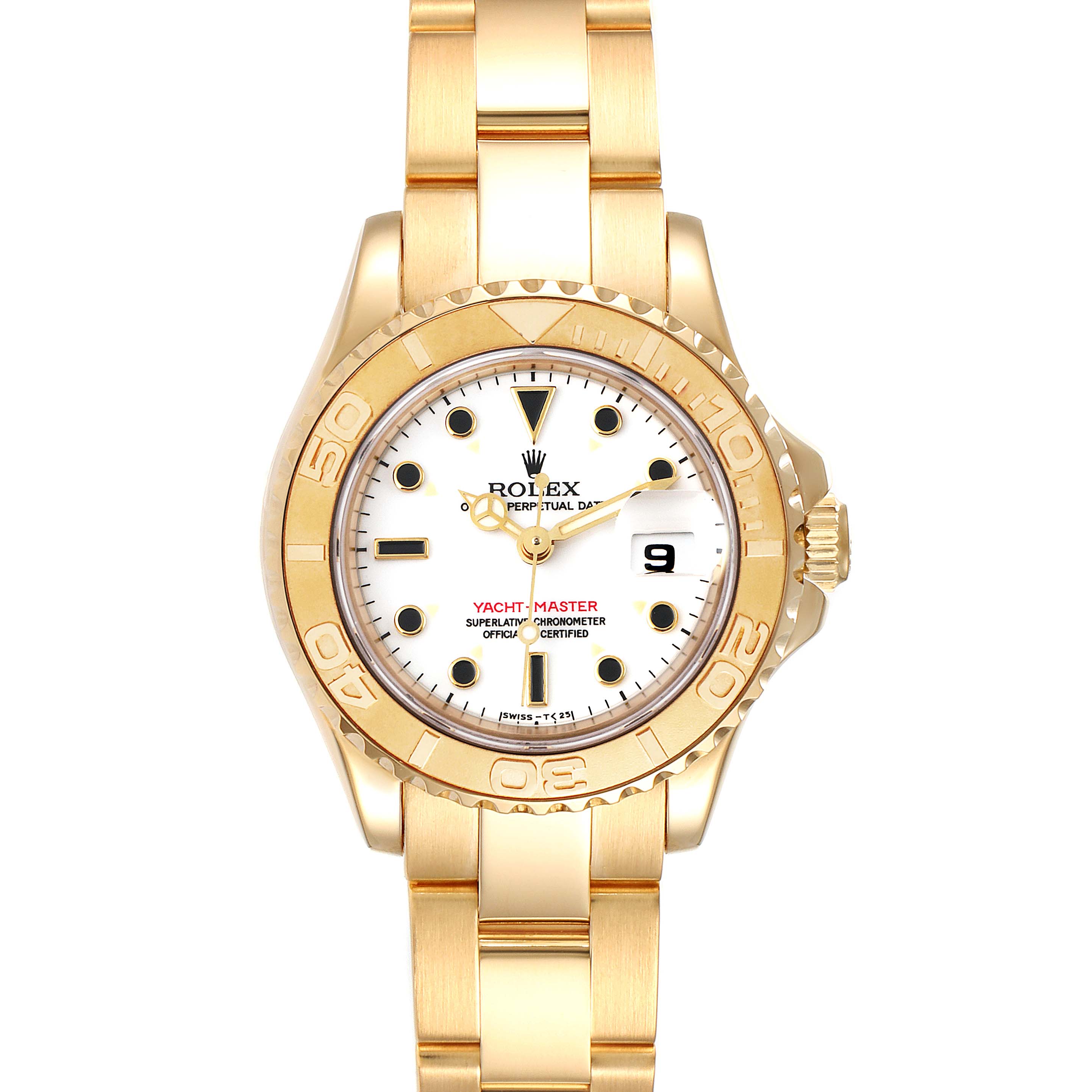Rolex Yachtmaster 29 Yellow Gold White Dial Ladies Watch 69628 ...