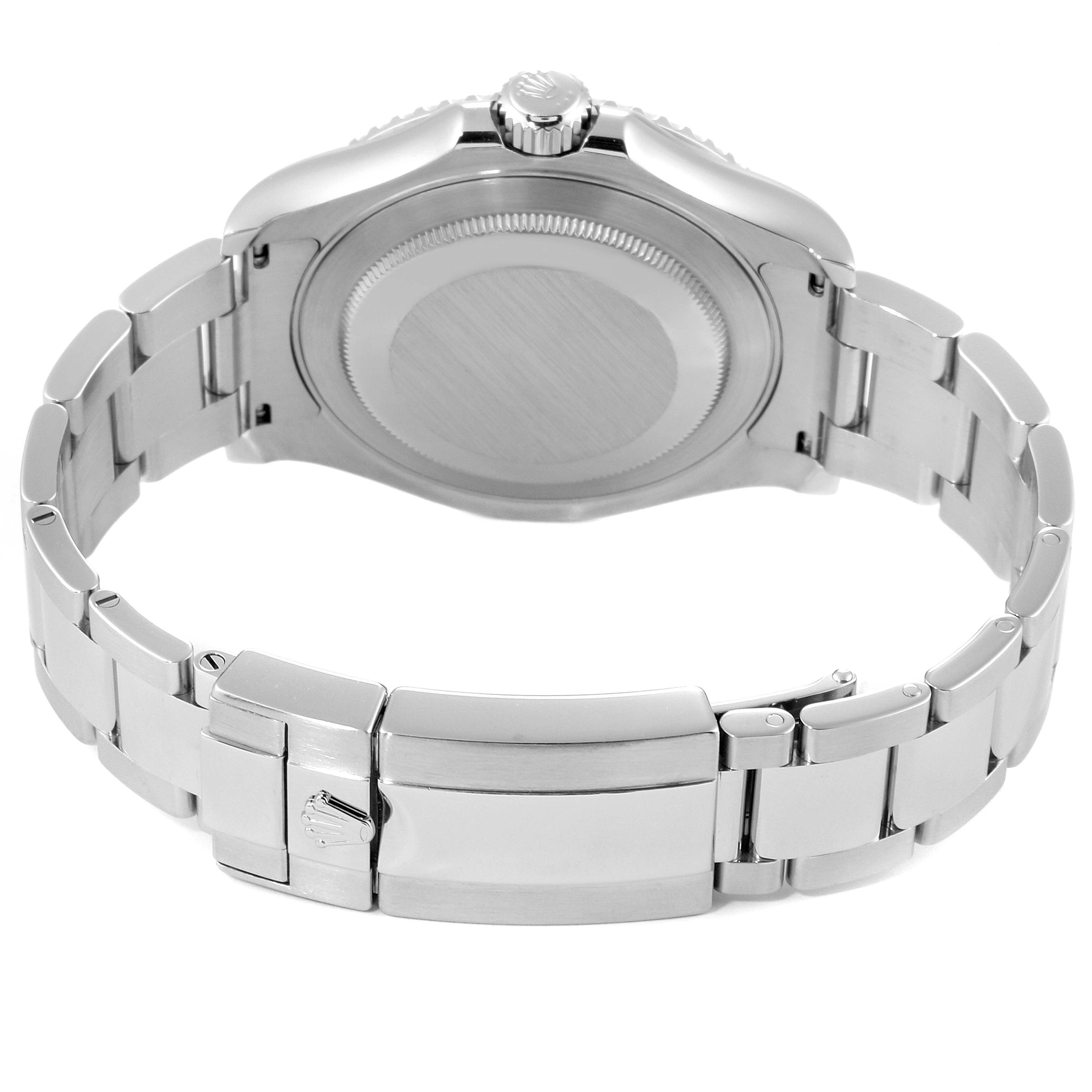 This image shows the back and bracelet clasp of a Rolex Yacht-Master 116622 Men
s Stainless Steel Blue Dial 116622 Men
s Stainless Steel Blue Dial watch.