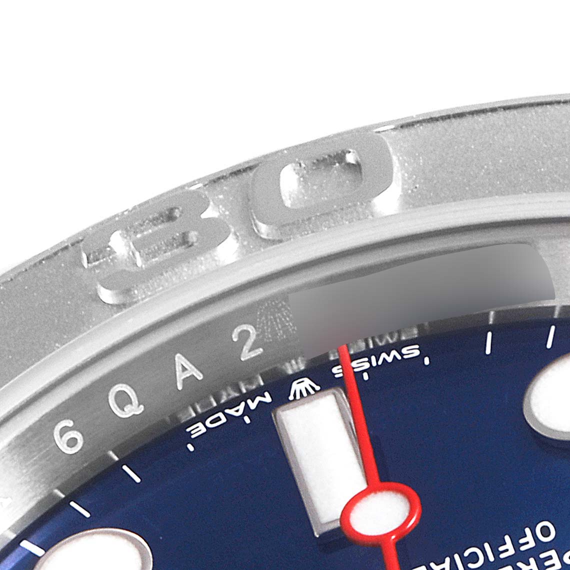 The image shows a close-up of the bezel and part of the dial of a Rolex Yacht-Master 126622 Men's Stainless Steel Blue Dial 126622 Men's Stainless Steel Blue Dial watch.