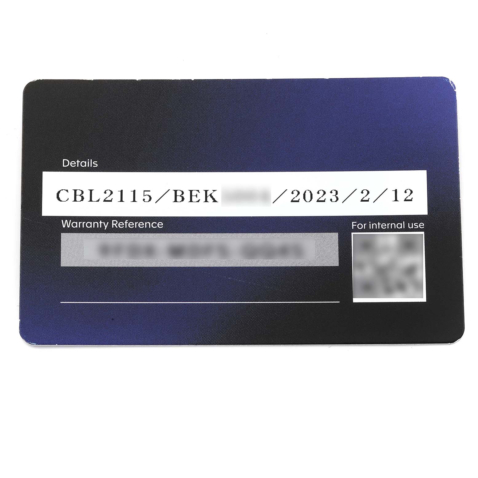 The image shows a warranty card for a Tag Heuer Monaco CBL2115.FC6494 Men's Stainless Steel Blue Dial CBL2115.FC6494 Men's Stainless Steel Blue Dial model watch.