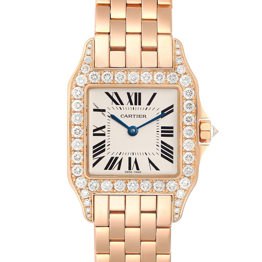 Cartier Santos Demoiselle Rose Gold Diamond Midsize Ladies Watch WF9007Z8 Box Papers SwissWatchExpo