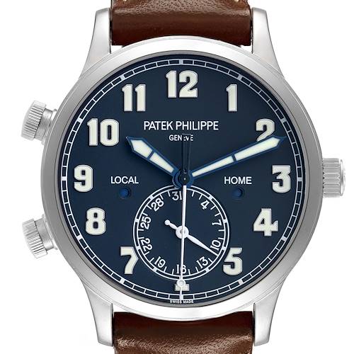 Photo of Patek Philippe Calatrava Pilot Travel Time White Gold Mens Watch 5524 Box Papers