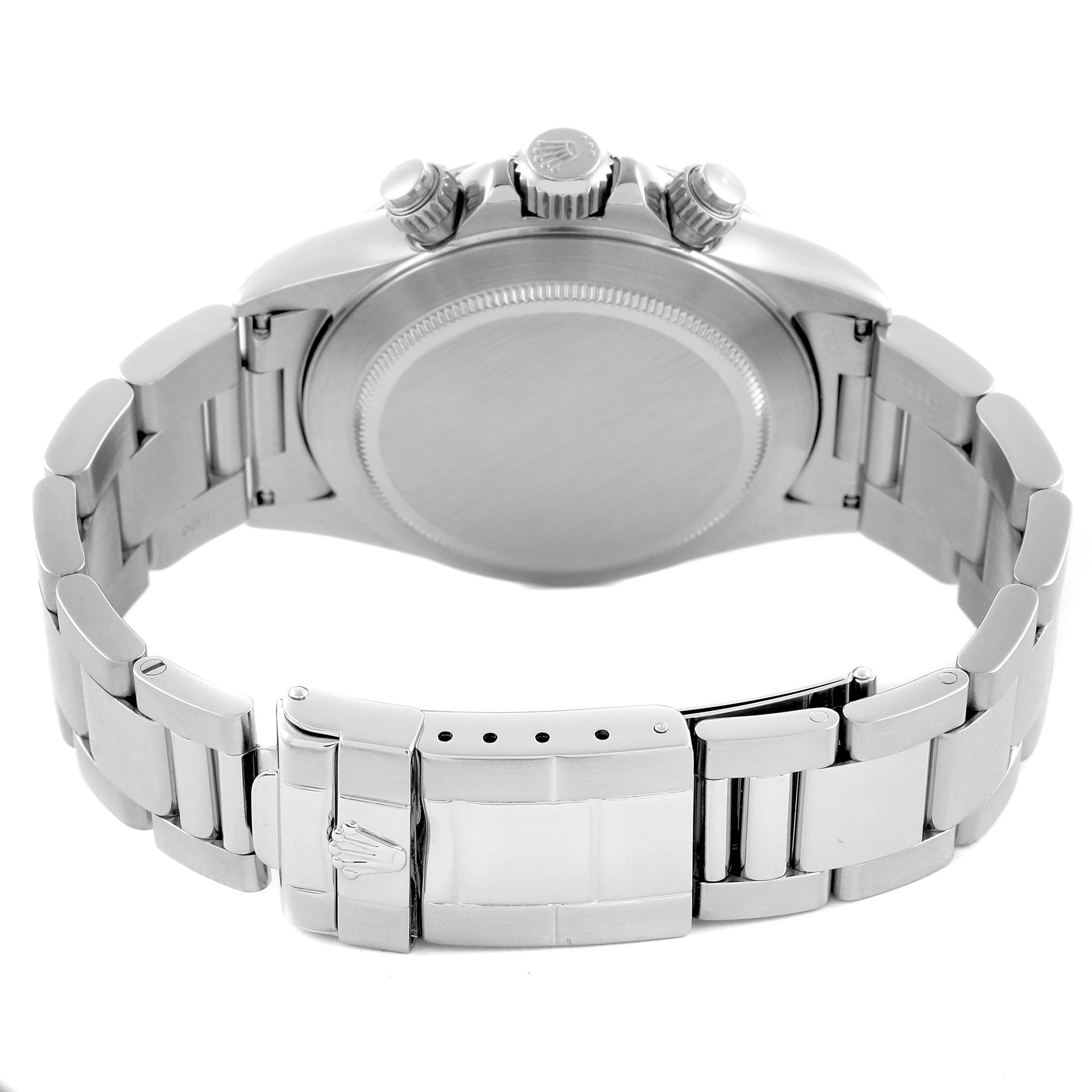 The image shows the back and bracelet of a Rolex Daytona 16520 Men's Stainless Steel White Dial 16520 Men's Stainless Steel White Dial, focusing on the clasp and case back.