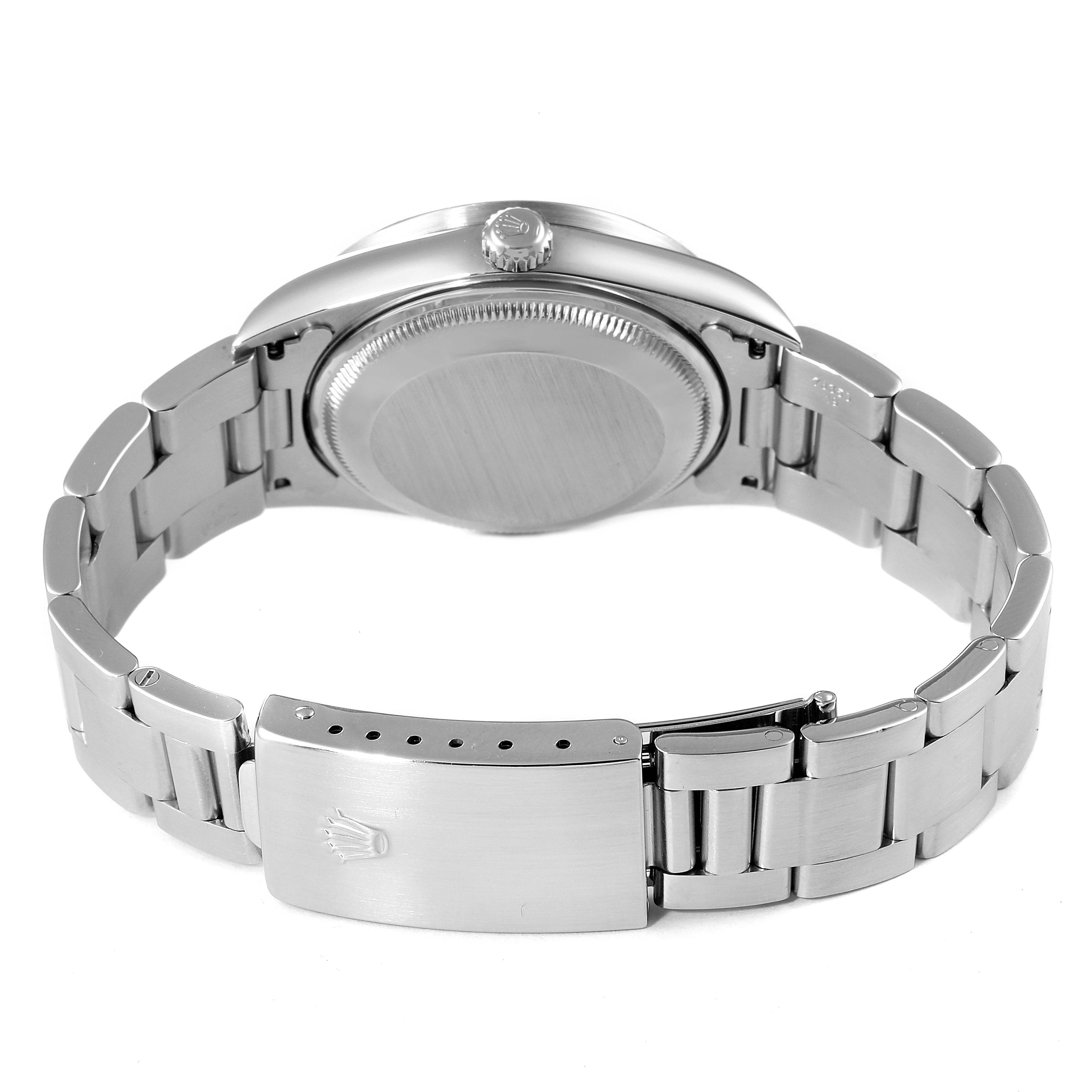 The image shows the back and bracelet clasp of the Rolex Date 15210 Men's Stainless Steel White Dial 15210 Men's Stainless Steel White Dial model watch from a rear angle.