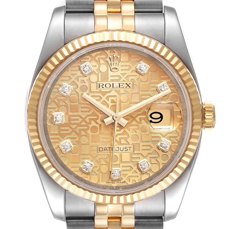 Rolex Datejust 36 Steel Yellow Gold Diamond Dial Mens Watch 116233 SwissWatchExpo