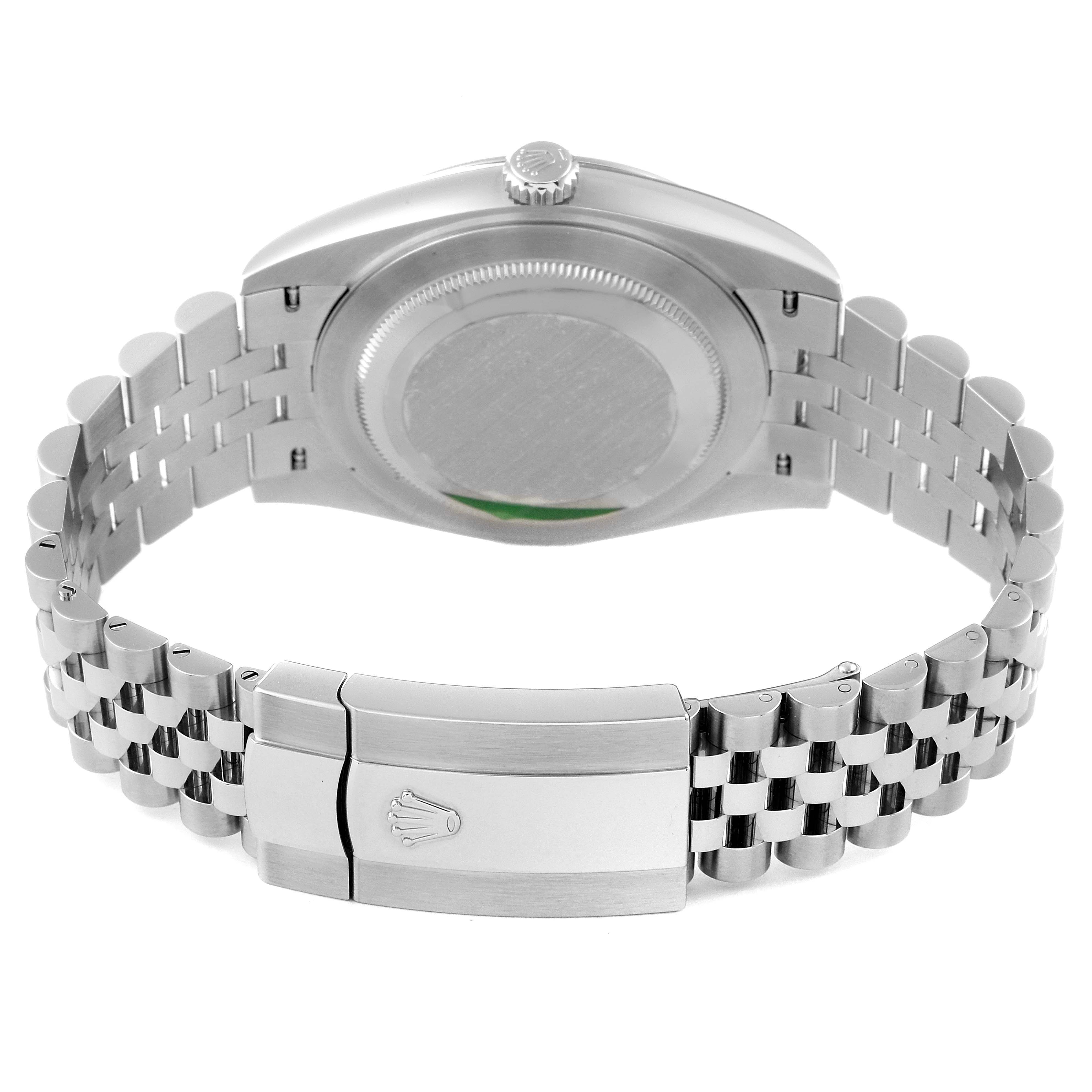 The image shows the back case and bracelet clasp of the Rolex Datejust 41 126300 Men's Stainless Steel Blue Dial 126300 Men's Stainless Steel Blue Dial watch from a rear angle.