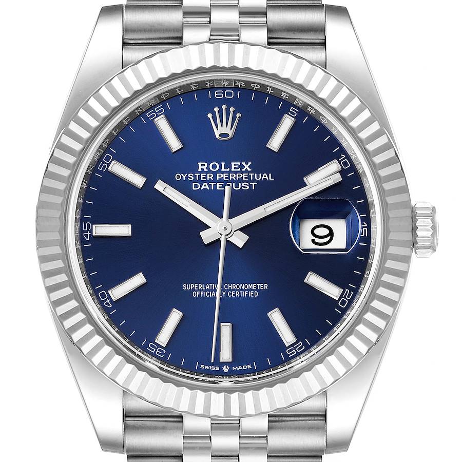 Rolex Datejust 41 Steel White Gold Blue Dial Mens Watch 126334 Unworn SwissWatchExpo