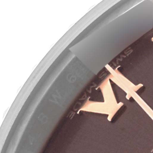The image shows a close-up of the dial edge and "Swiss Made" text on a Rolex Datejust 279171 Women's Steel and Gold (two tone) Brown Dial 279171 Women's Steel and Gold (two tone) Brown Dial.