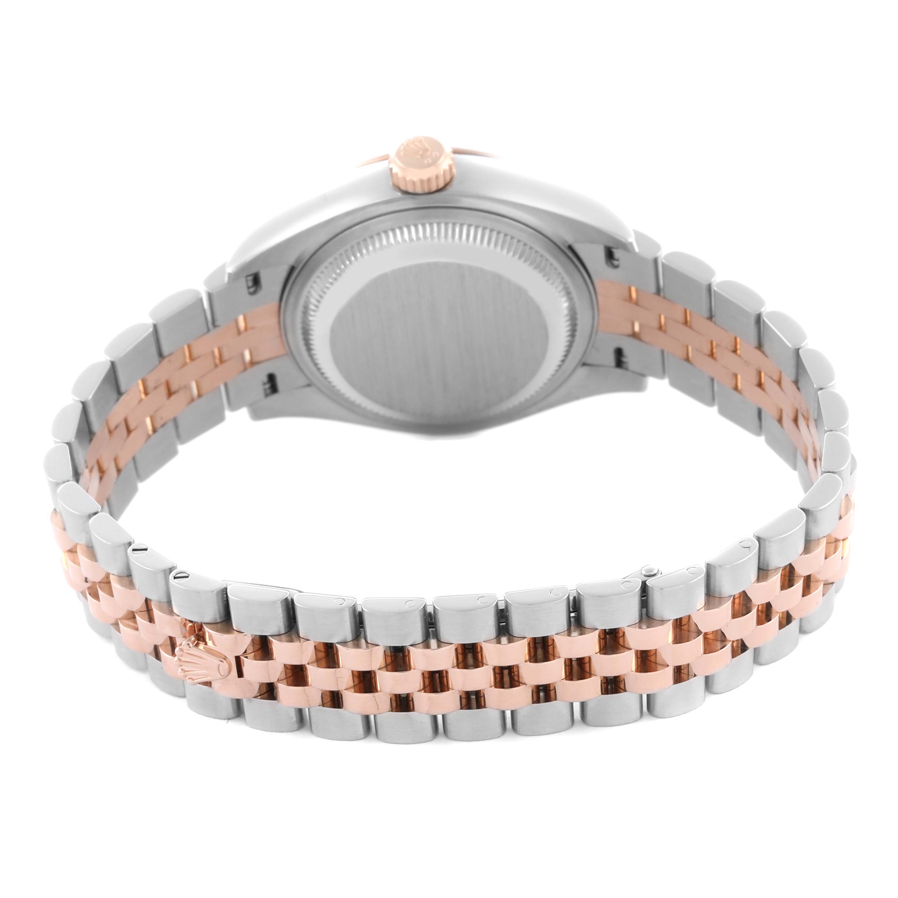 The image shows the back case and jubilee bracelet of a Rolex Datejust 279171 Women's Steel and Gold (two tone) Brown Dial 279171 Women's Steel and Gold (two tone) Brown Dial from a rear angle.