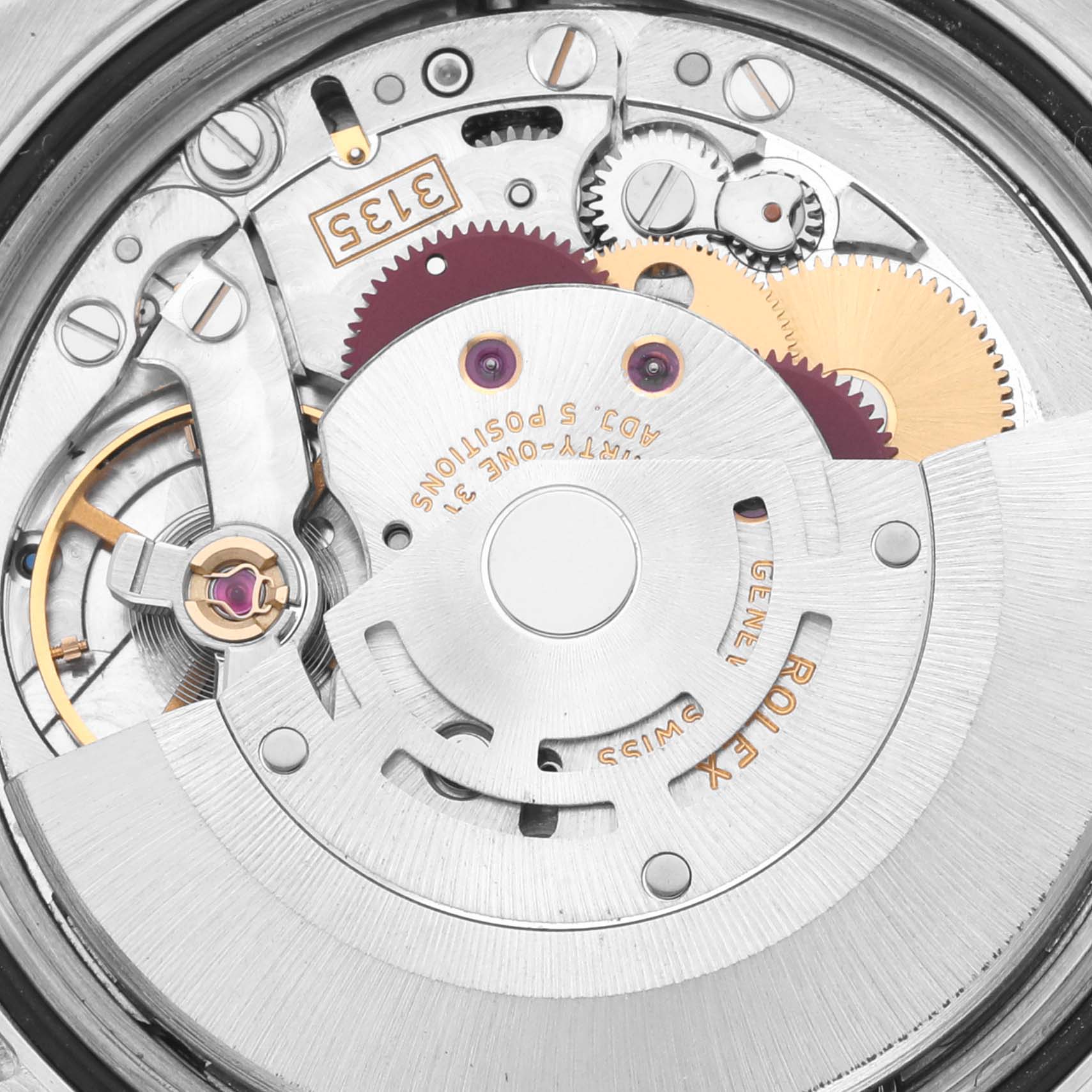 The image shows a close-up of the movement and internal gears of a Rolex Datejust 116233 Men
s Steel and Gold (two tone) Champagne Dial 116233 Men
s Steel and Gold (two tone) Champagne Dial watch.
