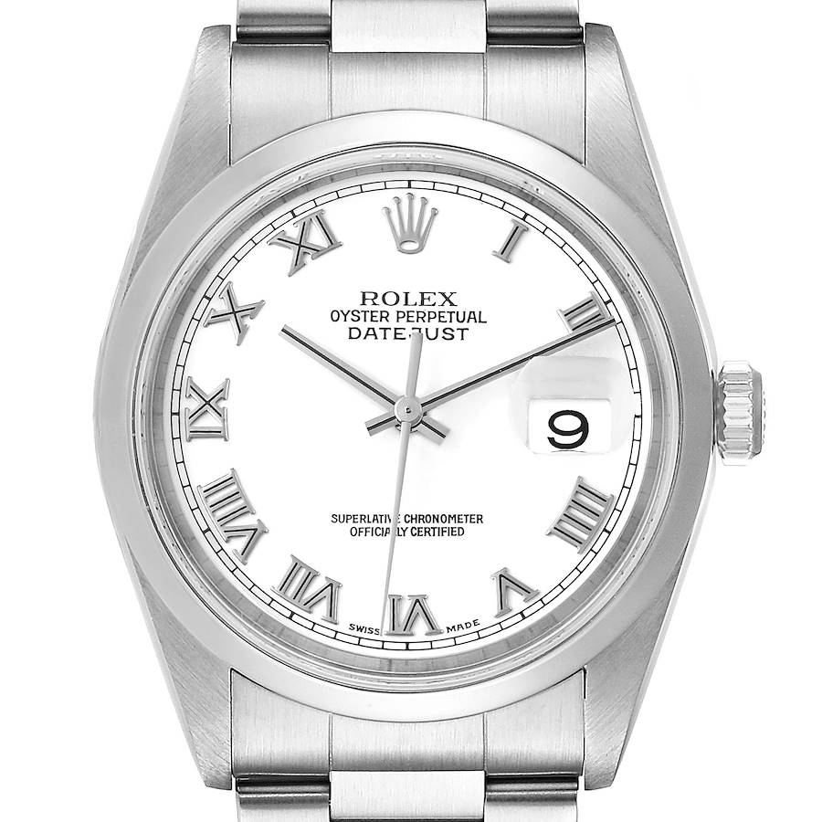 Rolex Datejust White Roman Dial Oyster Bracelet Steel Watch 16200 Box Papers SwissWatchExpo