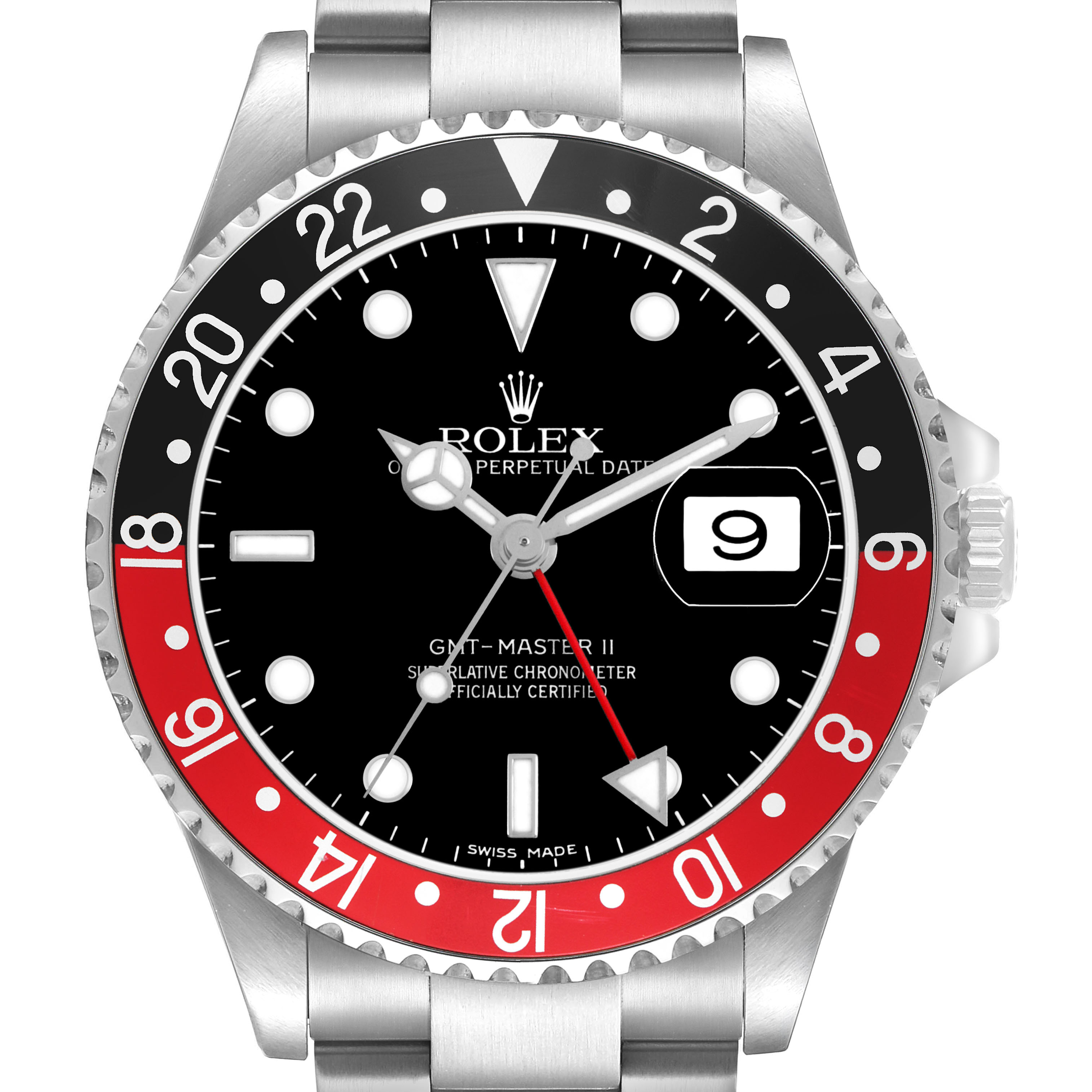 The Rolex GMT-Master 16710 Men's Stainless Steel Black Dial model is shown from the front, displaying the dial, bezel, and part of the bracelet.