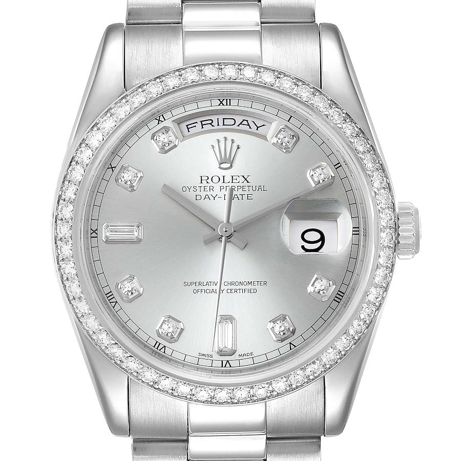 Rolex President Day-Date Platinum Diamond Mens Watch 118346 Box Service Card SwissWatchExpo