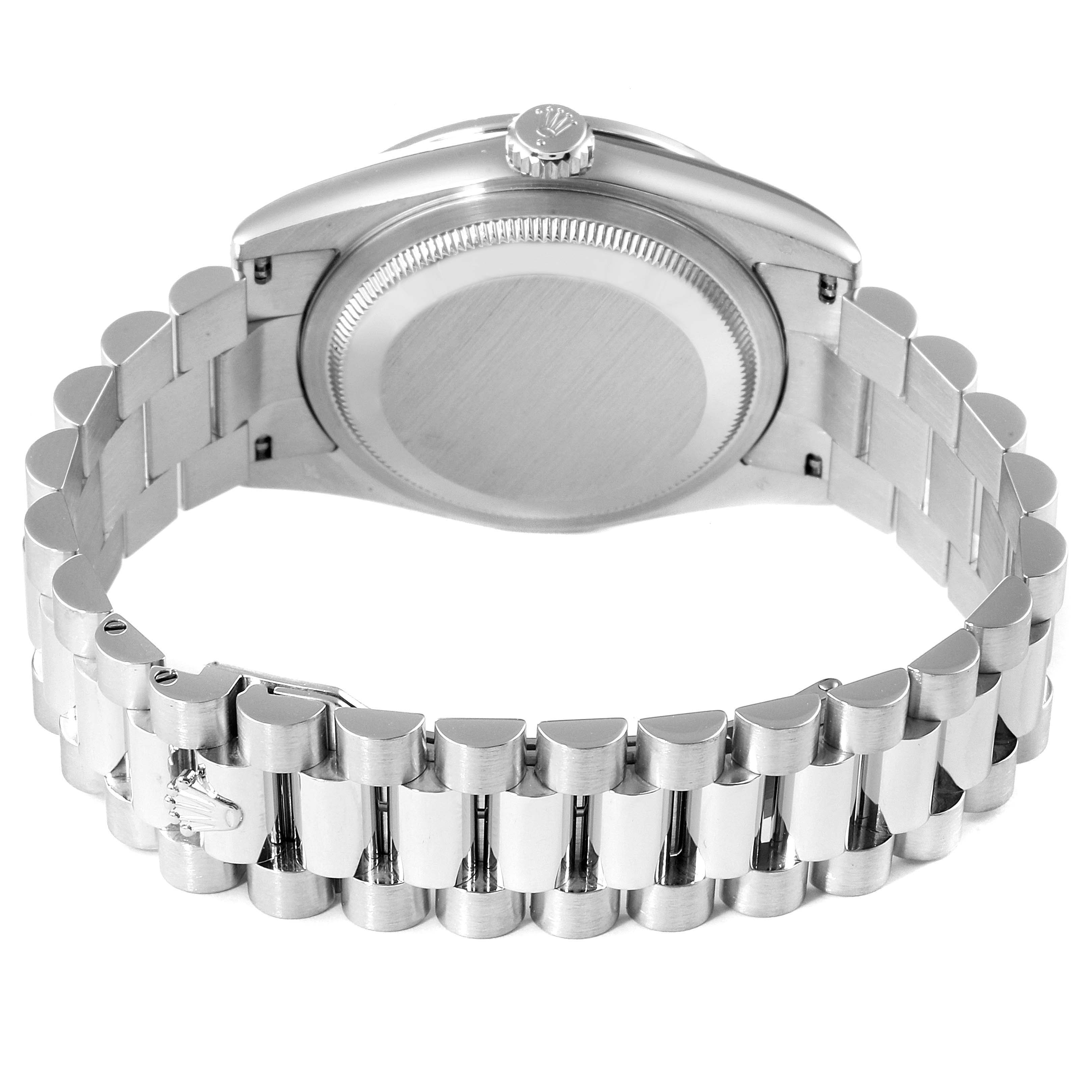 The image shows the back case and bracelet of the Rolex President 118346 Men's Platinum Silver Dial 118346 Men's Platinum Silver Dial watch model from a rear angle.
