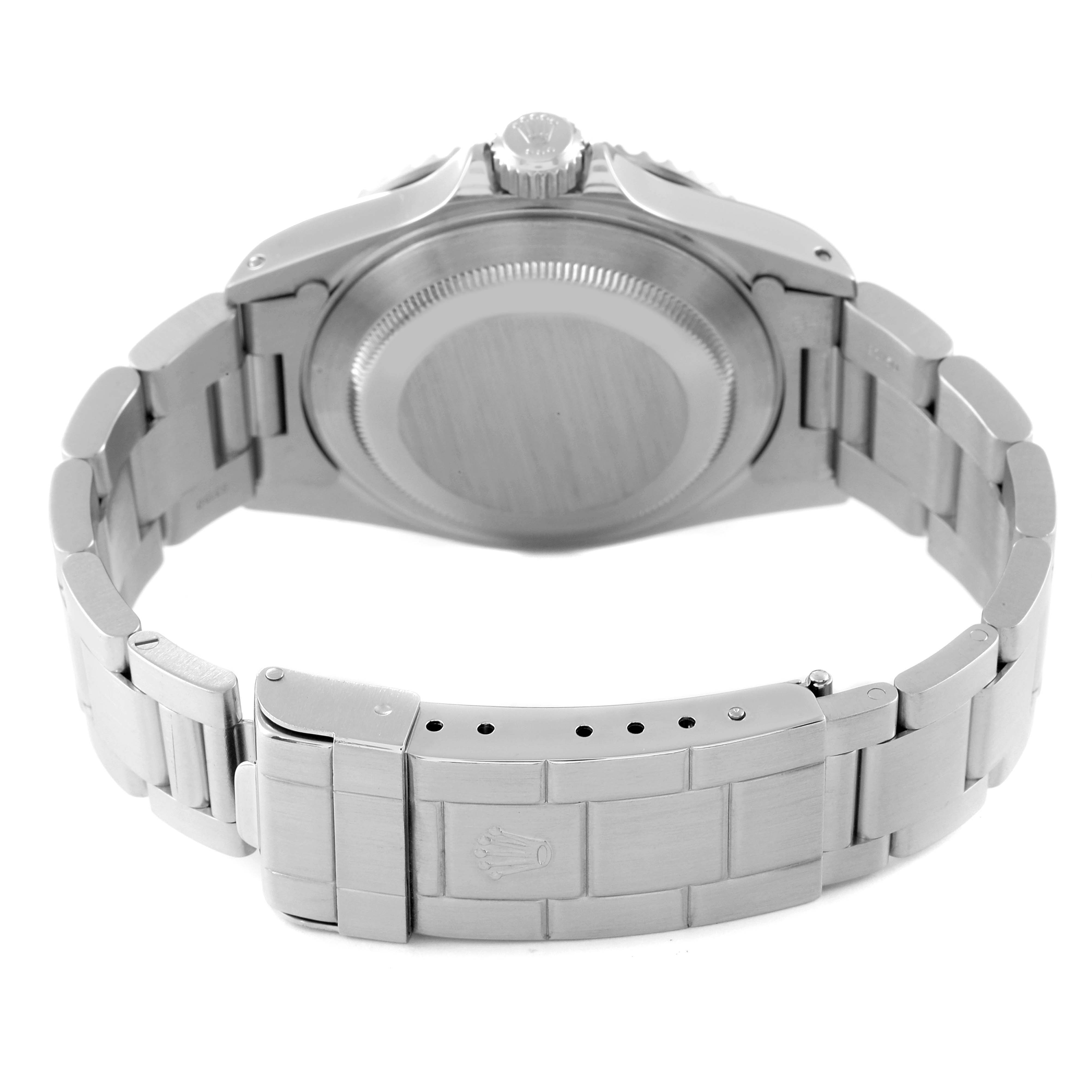 This image shows the case back, bracelet, and clasp of the Rolex Submariner 14060M Men
s Stainless Steel Black Dial 14060M Men
s Stainless Steel Black Dial watch from a rear angle.