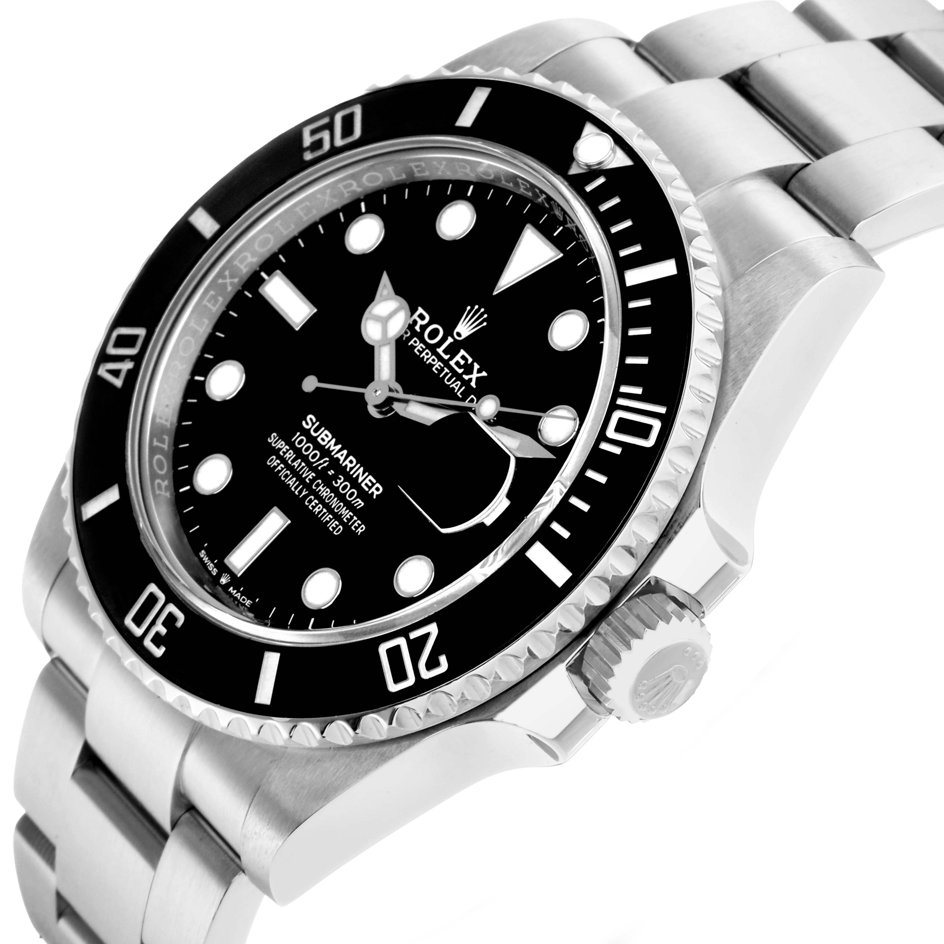 The Rolex Submariner 126610 Men
s Stainless Steel Black Dial watch is shown at a slight angle, highlighting the bezel, case, dial, and part of the bracelet.