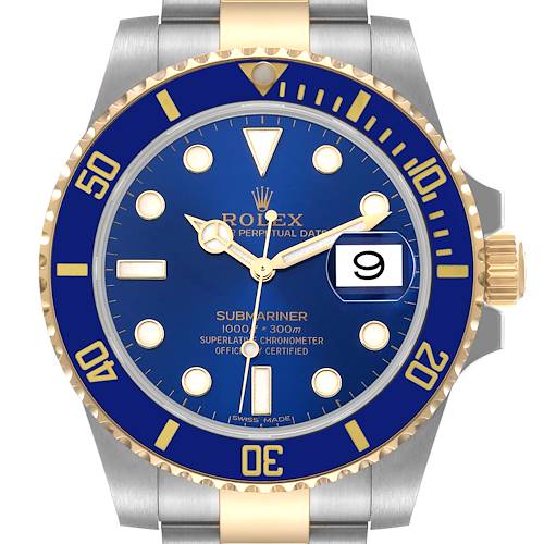 Photo of Rolex Submariner Steel Yellow Gold Blue Dial Mens Watch 116613 Box Card