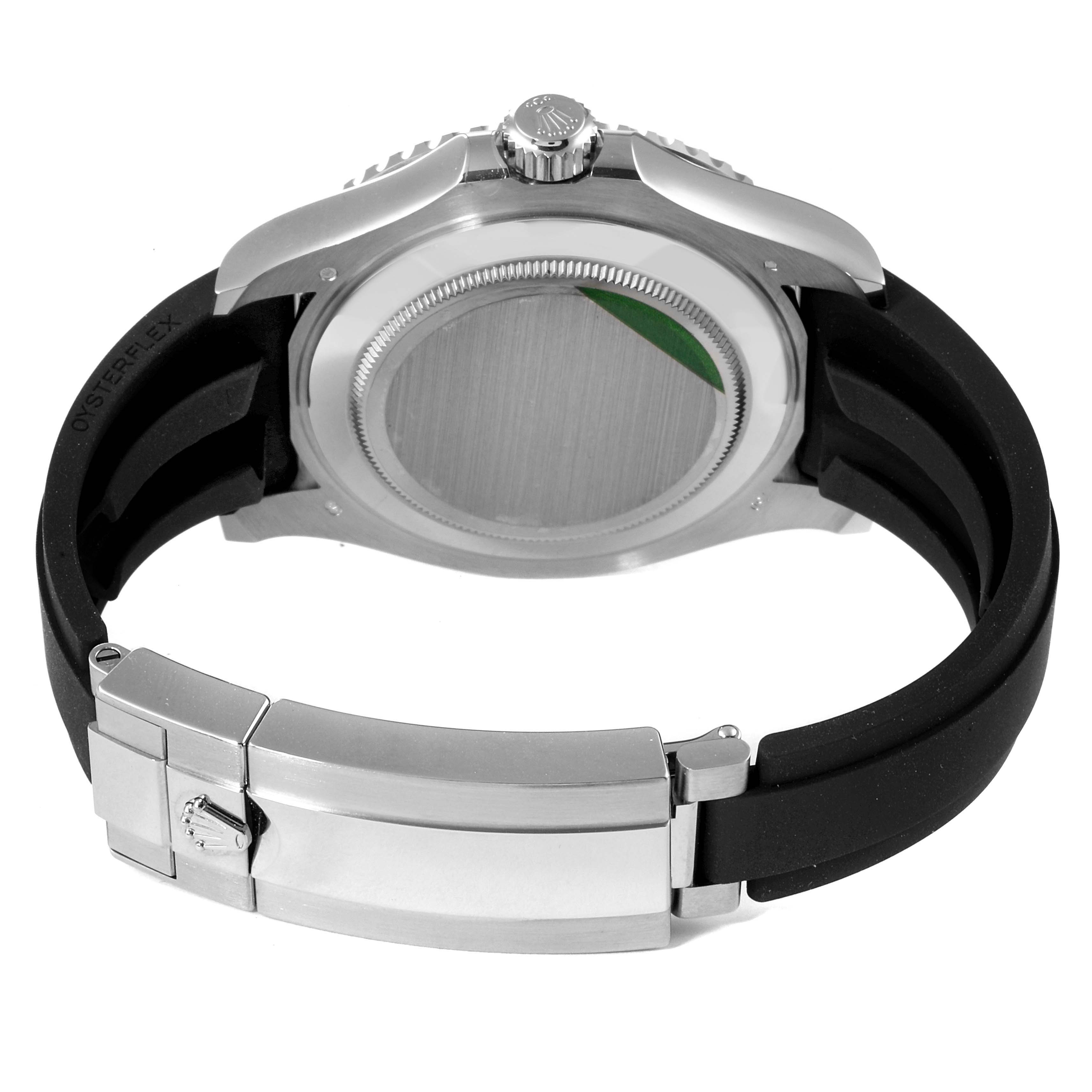 This image shows the back case, crown, and clasp of a Rolex Yacht-Master 226659 Men
s White Gold Black Dial 226659 Men
s White Gold Black Dial watch at a rear angle.