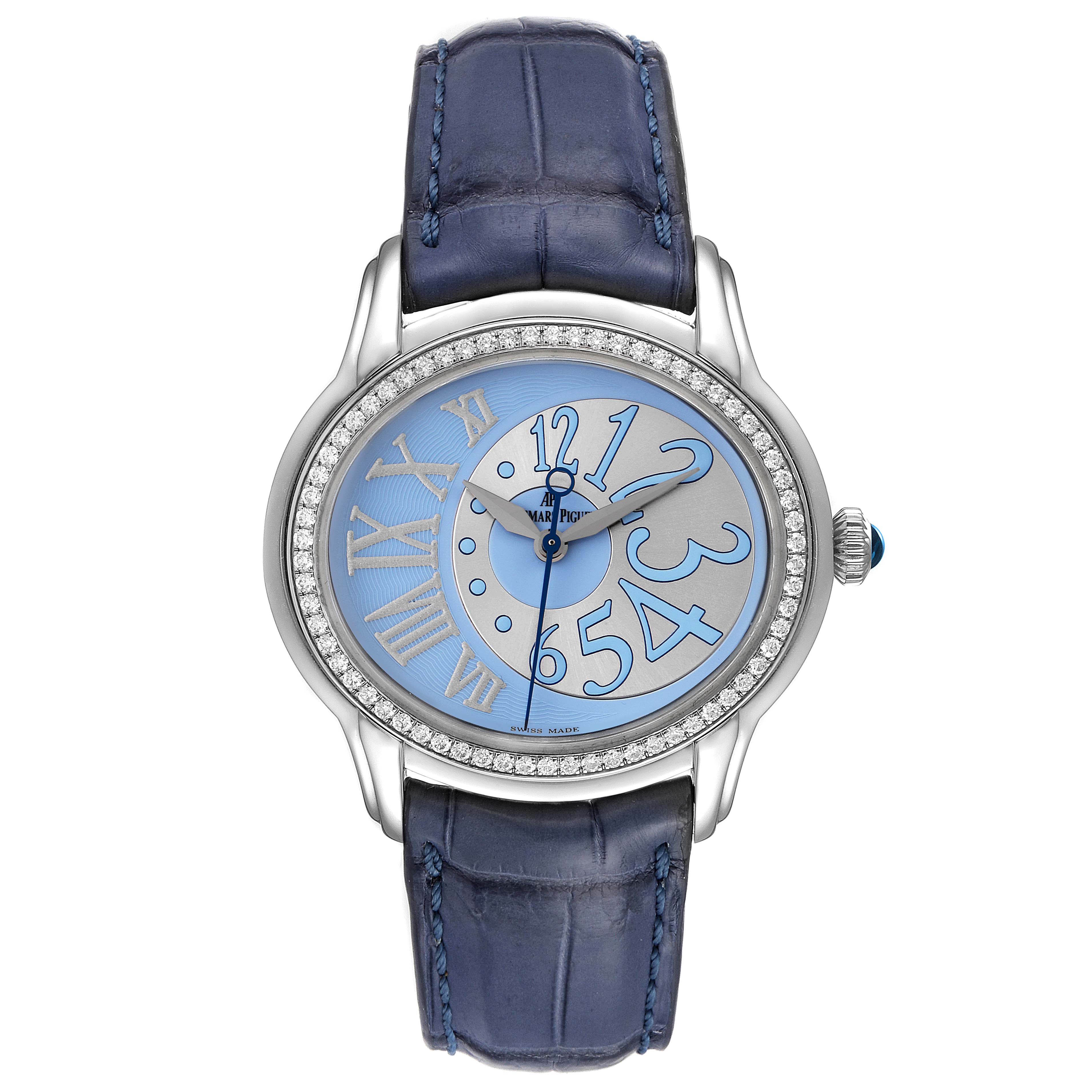 This image shows a frontal view of the Millenary model by Audemars Piguet, displaying the face, dial, and strap.