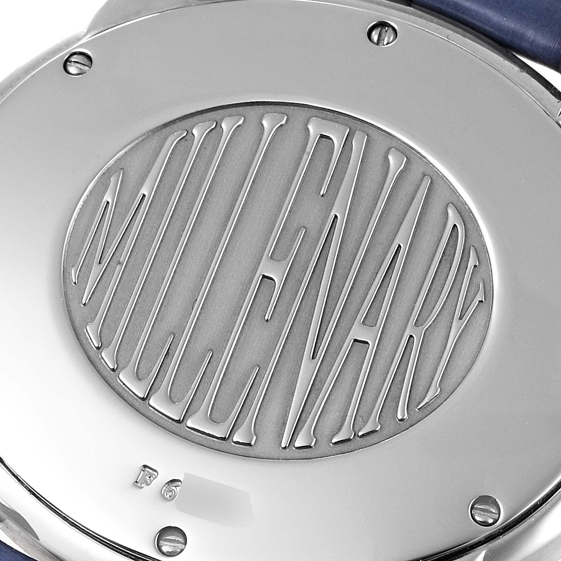 The image shows the back case of an Audemars Piguet Millenary 77301ST.ZZ.D303CR.01 Women's Stainless Steel Silver Dial 77301ST.ZZ.D303CR.01 Women's Stainless Steel Silver Dial watch, highlighting the engraved "Millenary" text.