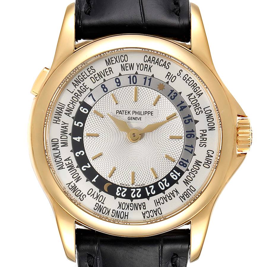 Patek Philippe World Time Complications Yellow Gold Watch 5110 Box Papers SwissWatchExpo