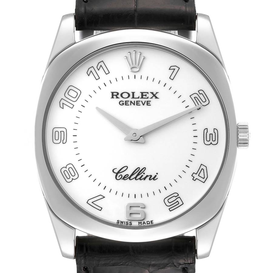 Rolex Cellini Danaos White Gold Black Strap Mens Watch 4233 SwissWatchExpo