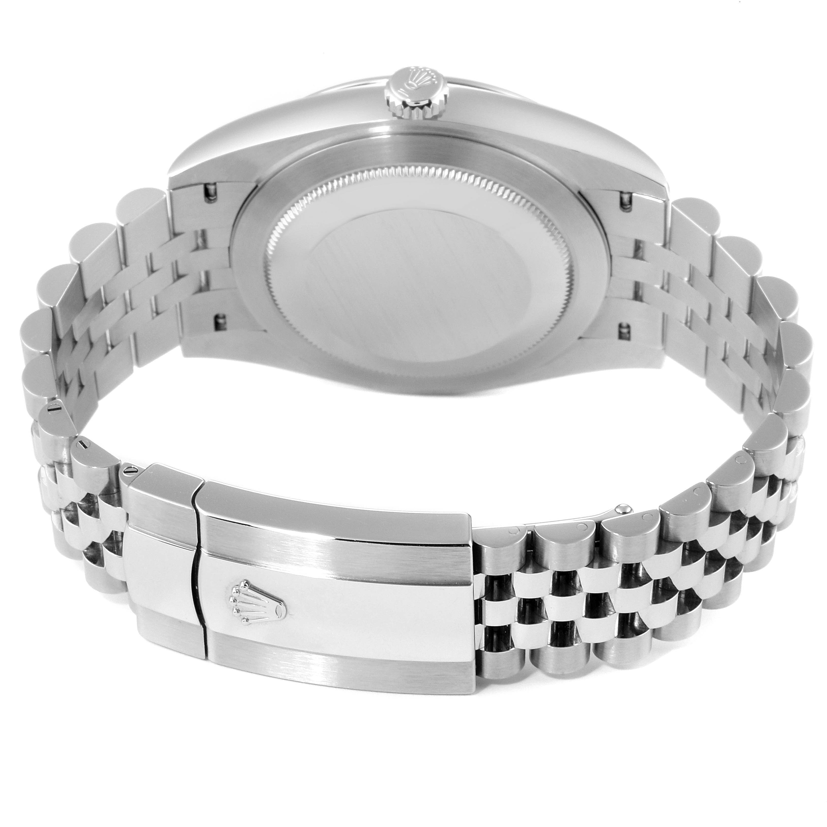 The image shows the back case and bracelet of the Rolex Datejust 41 126300 Men's Stainless Steel Blue Dial 126300 Men's Stainless Steel Blue Dial, viewed from the rear.